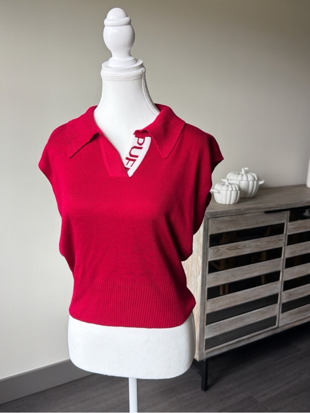 Red Sleeveless Polo Sweater